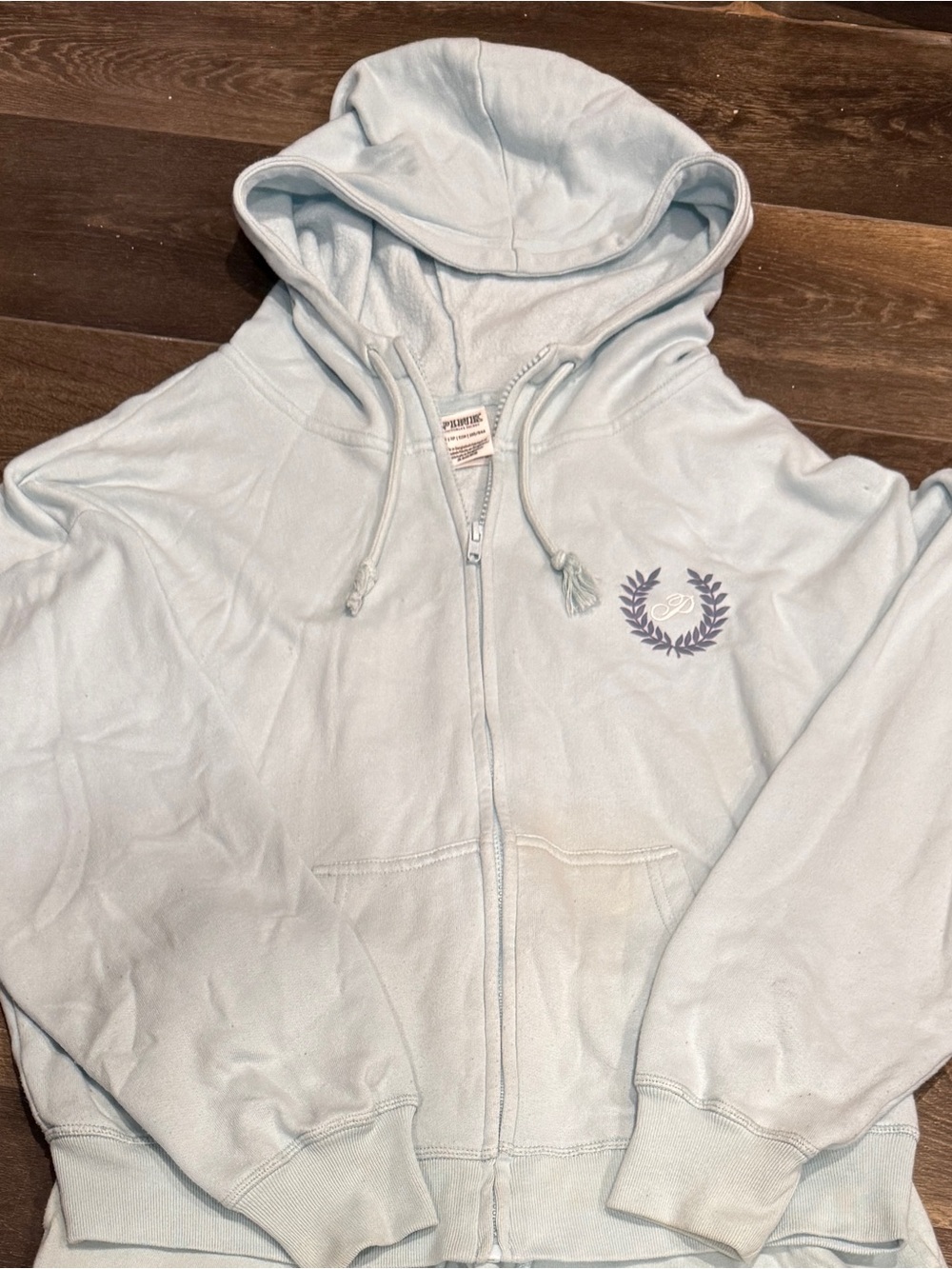 PINK Victoria’s Secret Light Blue Zip-Up Hoodie with Logo Crest